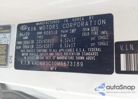 2021 Kia Sedona Lx из США, поврежденный, VIN KNDMB5C10M6673189